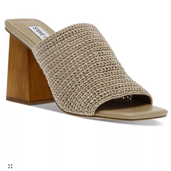 Steve Madden Taupe Realize Crochet Block-Heel Sandals Size - Picture 1 of 15